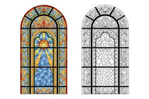 Stained Church glass worksheet. Color abstract picture. vector