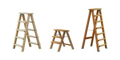 3d realistic vector icon illustration. Wooden ladder in front and side view, isolated on white background.