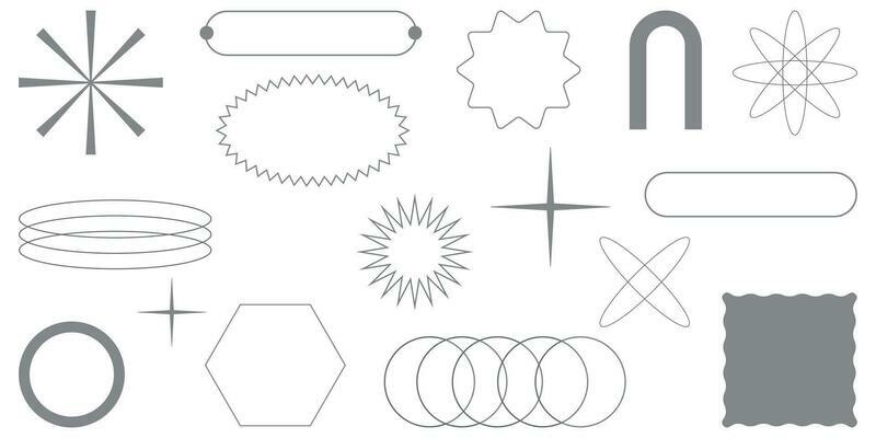 Shape set y2k style for banner. Y2k aesthetic.Shape set y2k style for decoaration.Simple shapes.Shape set y2k style for poster.Trendy 90s.Trendy geometric forms.