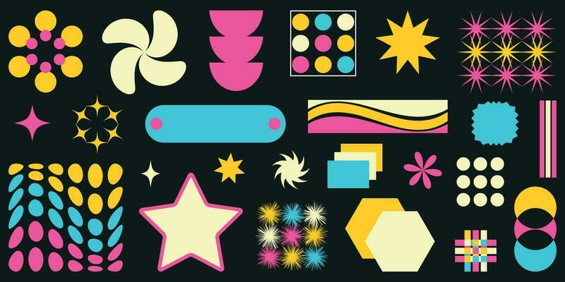 Shape set y2k style for banner. Shape set y2k style for decoaration.Simple shapes.Shape set y2k style for poster.Trendy 90s.Trendy geometric forms.Y2k aesthetic.