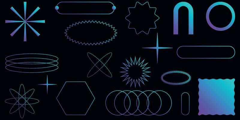 Shape set y2k style for banner. Shape set y2k style for decoaration.Shape set y2k style for poster. Trendy geometric forms.Simple shapes.Trendy 90s.Y2k aesthetic.