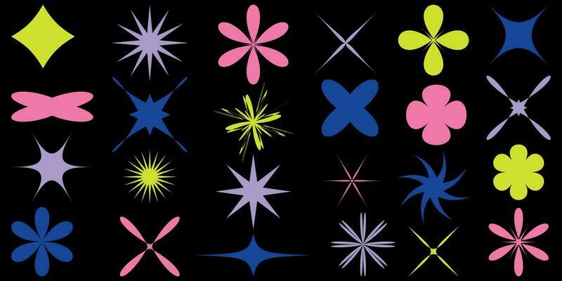 Shape set y2k style for banner.Trendy 90s.Y2k aesthetic.Shape set y2k style for decoaration.Trendy geometric forms.Simple shapes.Shape set y2k style for poster.