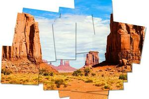 creativo imagen de Monumento Valle en Estados Unidos - escénico rojo paisaje con azul cielo. foto