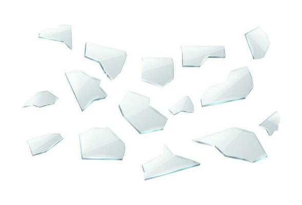 3d realistic vector illustration. Broken cracks of transparent glass pieces. Isolated on white backgorund.