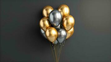 gold balloons bunch on a dark wall background photo