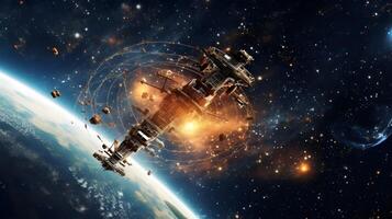 satellite in outer space with sparkling stars in the galaxy photo