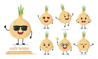 cute onion cartoon with many expressions. vegetable different activity vector illustration flat design.