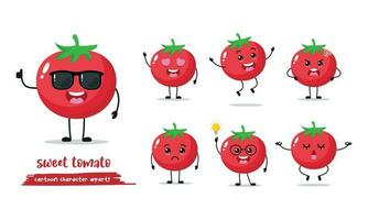 tomato cartoon with many expressions. vegetable different activity vector illustration flat design.
