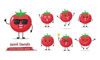 tomate dibujos animados con muchos expresiones vegetal diferente actividad vector ilustración plano diseño.