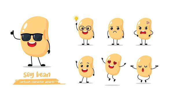 cute soy bean different activity expression emotion. vegetable with many activity vector illustration flat design.