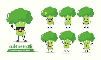linda brócoli dibujos animados con muchos expresiones vegetal diferente actividad vector ilustración plano diseño.