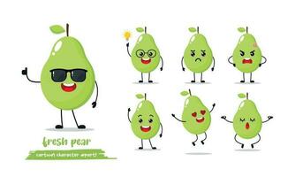 funny pears with many expressions. different fruit activity vector illustration flat design.