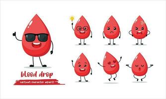 cute blood drop cartoon with many expressions. blood drop different activity vector illustration flat design.