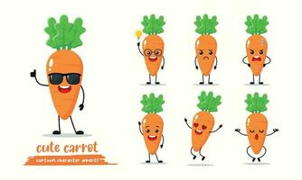 cute carrot cartoon with many expressions. vegetable different activity vector illustration flat design.