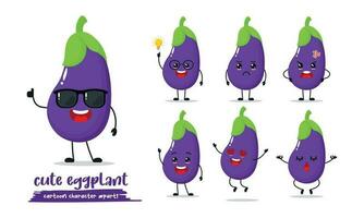 different activity face expression of eggplant emotion. vegetable with many activity vector illustration flat design.