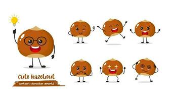 hazelnut cartoon with many expressions. different hazelnut activity vector illustration flat design. smart hazelnut for children story book.