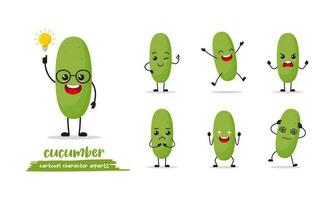 Happy cucumber cartoon with many expressions. different vegetable activity vector illustration flat design. smart onion for children story book.