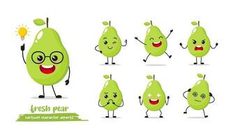 Pears cartoon with many expressions. different Fruit activity vector illustration flat design. smart Pear for children story book