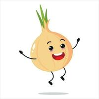 Happy Onion Jump In The Air Vector Illustration Character