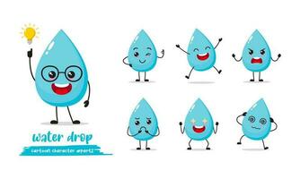 gracioso agua soltar dibujos animados con muchos expresiones diferente agua actividad vector ilustración plano diseño.