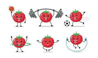 Tomato Sport Set Different Activity With Many Face Expression vector