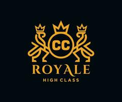 Golden Letter CC template logo Luxury gold letter with crown. Monogram alphabet . Beautiful royal initials letter. vector