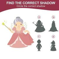 Find the correct shadow. Matching shadow game for children. Worksheet for kid. Educational printable worksheet. Vector illustration.