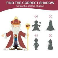 Find the correct shadow. Matching shadow game for children. Worksheet for kid. Educational printable worksheet. Vector illustration.
