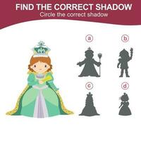 Find the correct shadow. Matching shadow game for children. Worksheet for kid. Educational printable worksheet. Vector illustration.