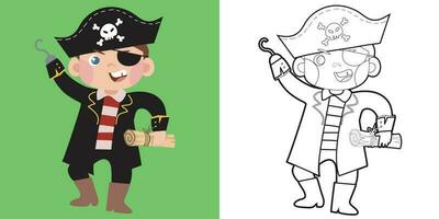 Educational printable coloring worksheet. Coloring pirate illustration. Coloring activity for children. Vector outline for coloring page.