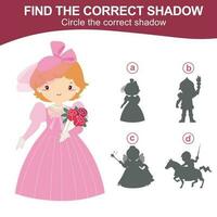 Find the correct shadow. Matching shadow game for children. Worksheet for kid. Educational printable worksheet. Vector illustration.