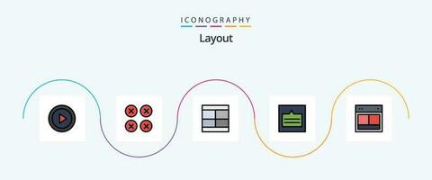 Layout Line Filled Flat 5 Icon Pack Including site. design. illustration. wireframe. links vector