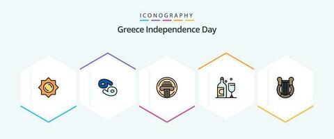 Greece Independence Day 25 FilledLine icon pack including history. greece. type. culture. glass vector