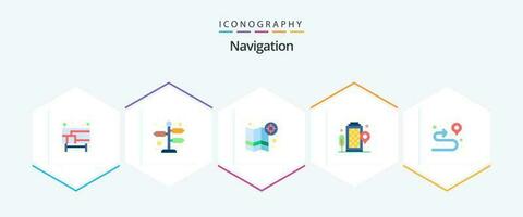 Navigation 25 Flat icon pack including route. location. map. office. building vector