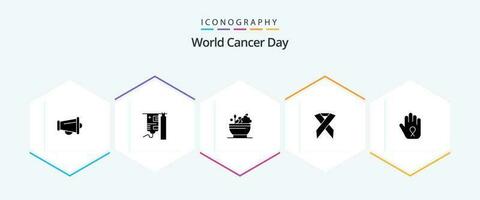 World Cancer Day 25 Glyph icon pack including bowl. medicine. hospital. herbal. cancer vector