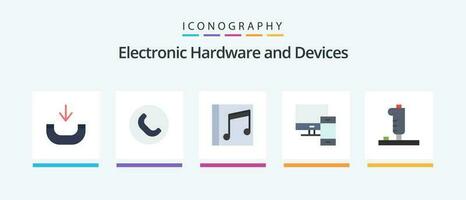 Devices Flat 5 Icon Pack Including device. phone. music. pc. devices. Creative Icons Design vector