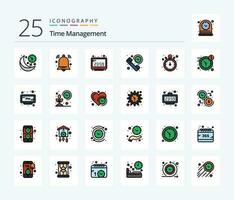 Time Management 25 Line Filled icon pack including summary. duration. signal. call. computer time vector