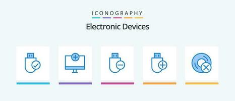 Devices Blue 5 Icon Pack Including devices. add. gadget. stick. hardware. Creative Icons Design vector