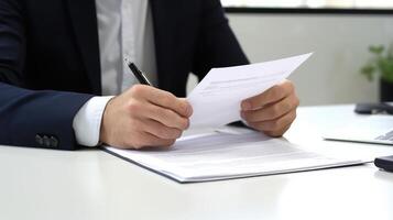 office worker explaining document to client photo