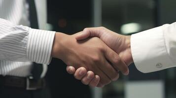 Shaking hands of two business people generated ai photo