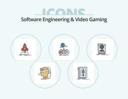 software Ingenieria y vídeo juego de azar línea lleno icono paquete 5 5 icono diseño. directorio. archivo. estación de juegos. programa. editor vector