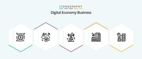 Digital Economy Business 25 Line icon pack including dollar. coin. internet. industry. building vector