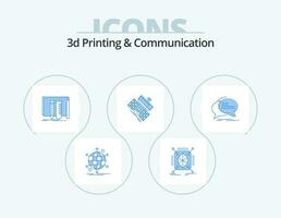 3d impresión y comunicación azul icono paquete 5 5 icono diseño. satélite. radiodifusión. estructurado. transmisión. laboratorio vector