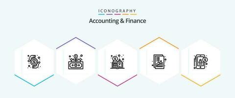 Accounting And Finance 25 Line icon pack including accounting. revenue. cryptocurrency. money. income vector