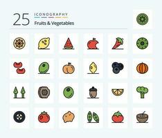 frutas y vegetales 25 línea lleno icono paquete incluso vegetales. ingrediente. frutas alimento. intelecto vector