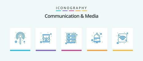 Communication And Media Blue 5 Icon Pack Including signal. alert. hour glass. notify. bell. Creative Icons Design vector