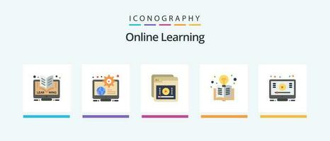 Online Learning Flat 5 Icon Pack Including light bulb. education. learn. book. learning. Creative Icons Design vector