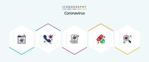 coronavirus 25 línea de relleno icono paquete incluso encontrar. cuidado. noticias. tableta. medicina vector