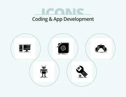 Coding And App Development Glyph Icon Pack 5 Icon Design. logo. design. maintenance. system. hardware vector