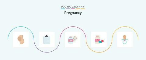 Pregnancy Flat 5 Icon Pack Including tablet. capsule. paper. pill. vector